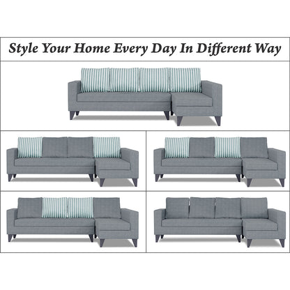 Adorn India Beetle Plus Stripes L Shape 6 Seater Sofa Set (Right Hand Side) (Grey) (3 Year Warranty)