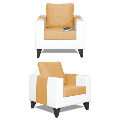 Adorn India Ashley Plain Leatherette Fabric 3-2-1 Six Seater Sofa Set (Beige & White) (3 Year Warranty)