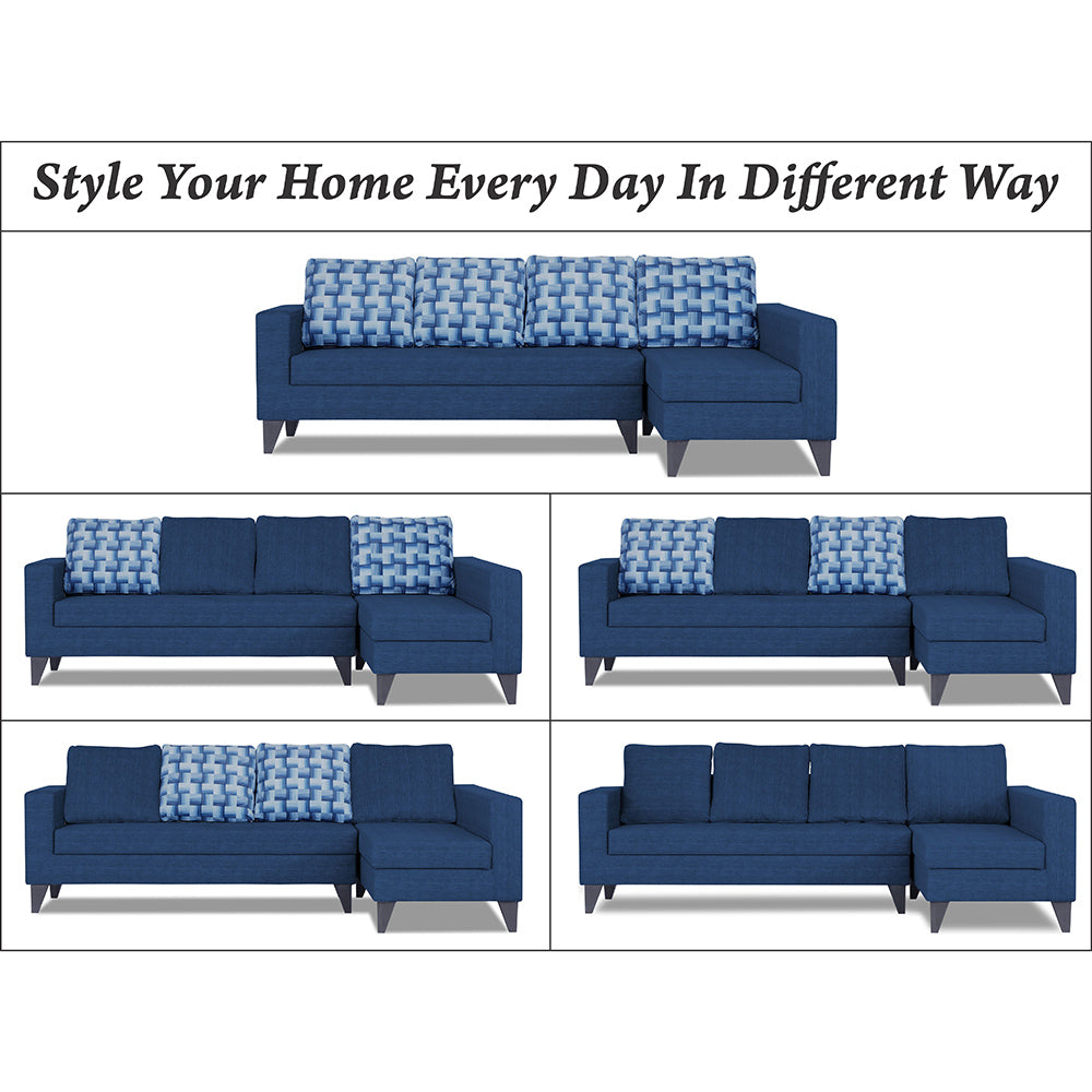 Adorn India Beetle Plus Bricks L Shape 6 Seater Sofa Set (Right Hand Side) (Blue) (3 Year Warranty)