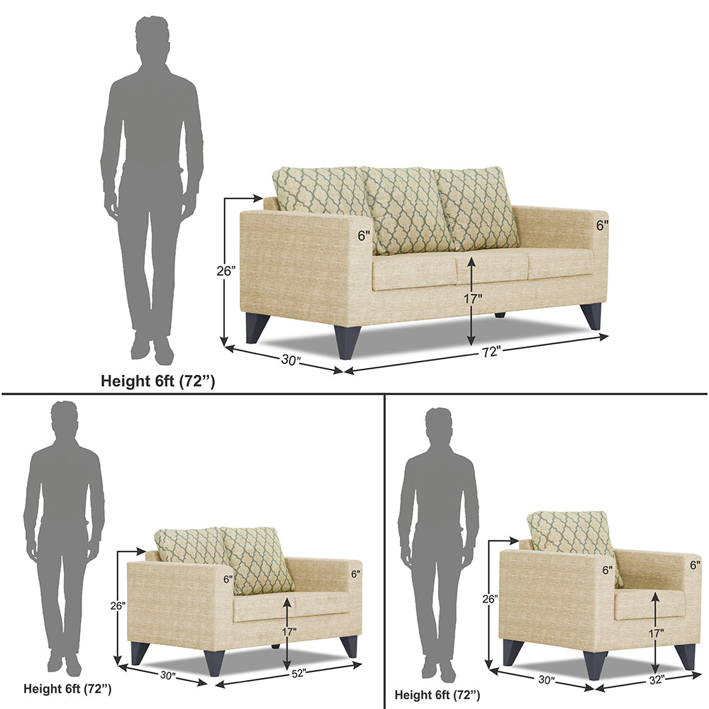 Adorn India Straight line Plus Blossom 3+2+1 6 Seater Sofa Set (Beige) (3 Year Warranty)