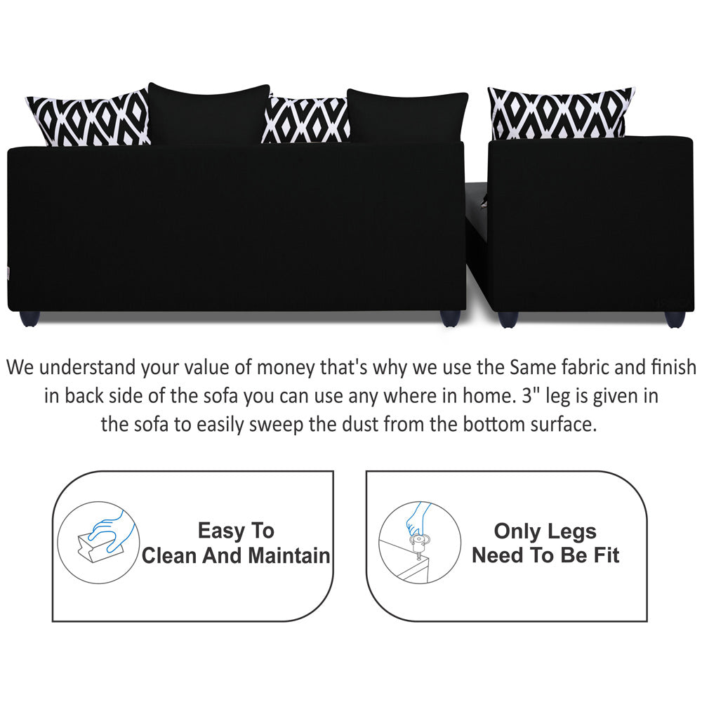 Adorn India Zink Straight line L Shape 6 Seater Sofa Rhombus Cushion (Left Side Handle)(Grey & Black)