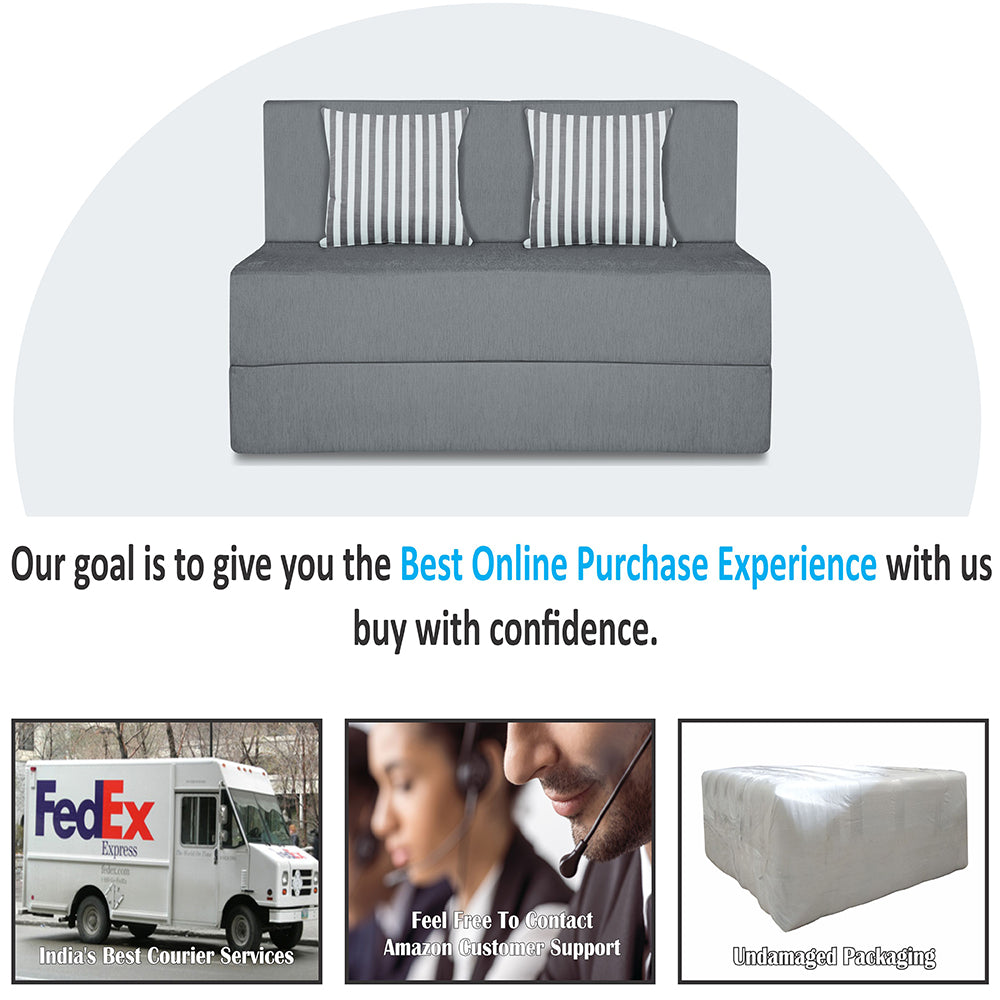 Adorn India Easy Alyn Plus Stripes 2 Seater Foam Sofa Cum Bed - 4X6 (Grey) (1 Year Warranty)