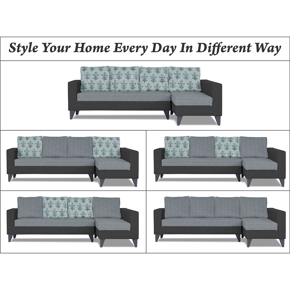 Adorn India Beetle Plus Leaf L Shape 6 Seater Sofa Set (Right Hand Side)(Black & Grey) (3 Year Warranty)