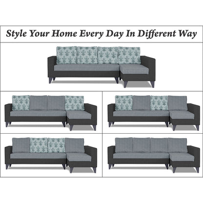 Adorn India Beetle Plus Leaf L Shape 6 Seater Sofa Set (Right Hand Side)(Black & Grey) (3 Year Warranty)