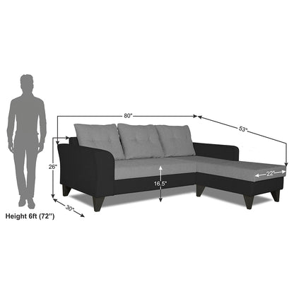 Adorn India Maddox Tufted L Shape 4 Seater Sofa Set RHS (Grey & Black) (3 Year Warranty)