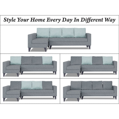 Adorn India Beetle Plus Stripes L Shape 6 Seater Sofa Set (Left Hand Side) (Grey) (3 Year Warranty)