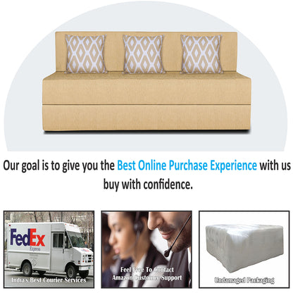 Adorn India Easy 3 Seater Sofa Cum Bed (Rhombus Pattern) Chennile Fabric - Washable Cover - Including 3 Cushion - Size 5' x 6' Ft (Beige Color) Perfect for Home & Office for Guests