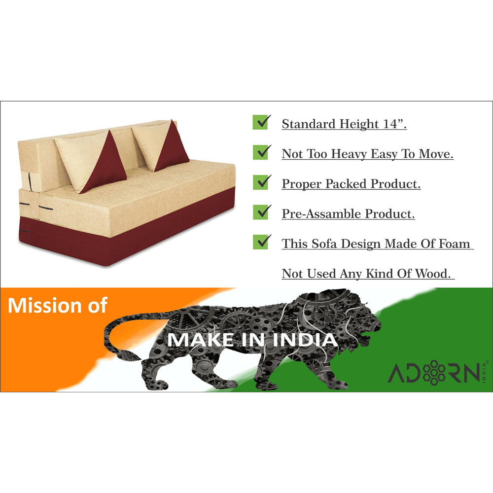 Adorn India Easy Desmond 2 Seater Sofa Cum Bed 4 x 6 (Maroon & Beige) (1 Year Warranty)