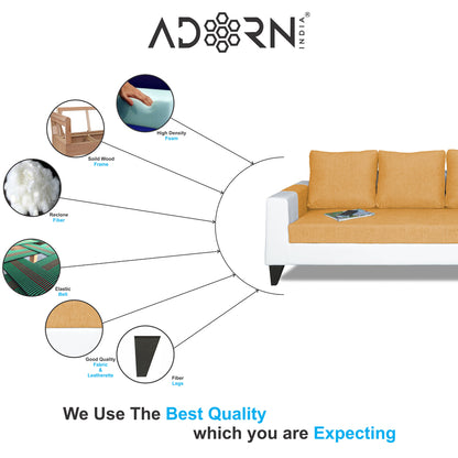 Adorn India Ashley Leatherette Fabric L Shape 6 Seater Sofa Set Plain (Right Hand Side) (Beige & White) (3 Year Warranty)