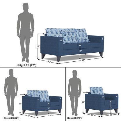 Adorn India Straight line Plus Leaf 3+2+1 6 Seater Sofa Set (Blue) (3 Year Warranty)