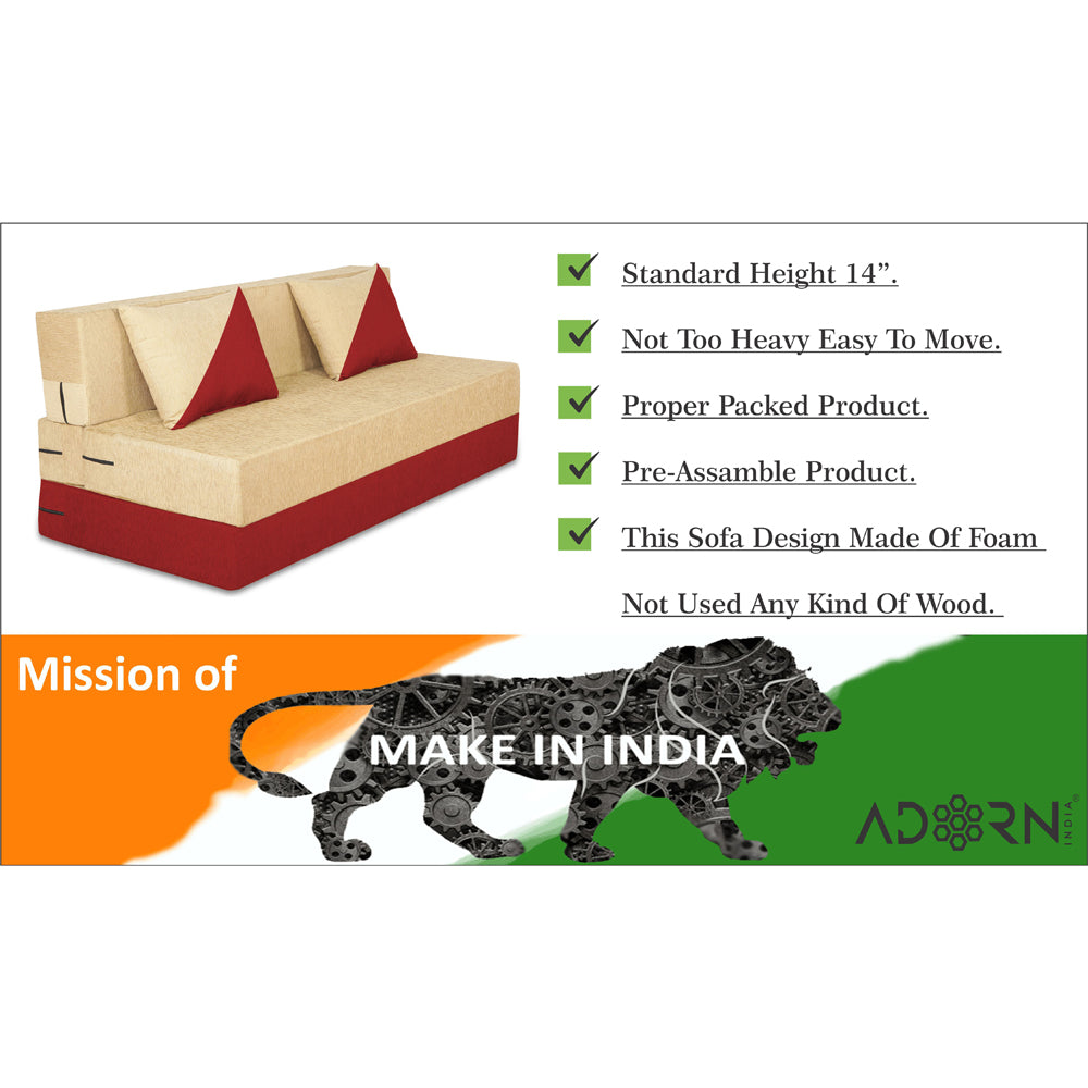 Adorn India Easy Desmond 4 Seater Sofa Cum Bed 6 x 6 (Red & Beige) (1 Year Warranty)