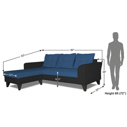Adorn India Maddox L Shape 4 Seater Sofa Set Tufted Two Tone RHS (Blue & Black) (3 Year Warranty)