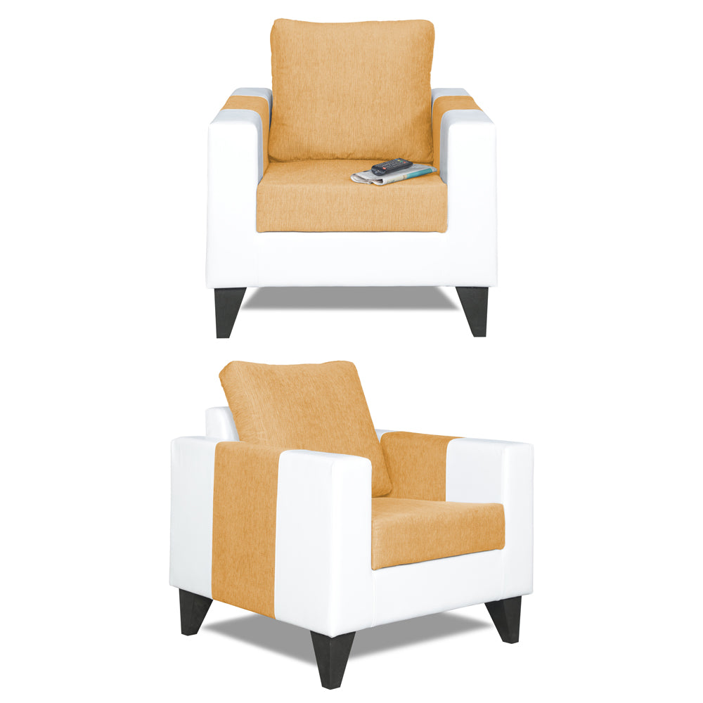 Adorn India Ashley Plain Leatherette Fabric 3-1-1 Five Seater Sofa Set (Beige & White) (3 Year Warranty)