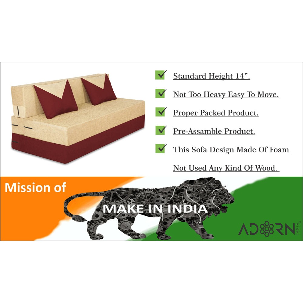 Adorn India Easy Boom 3 Seater Sofa Cum Bed 5 x 6 (Maroon & Beige) (1 Year Warranty)