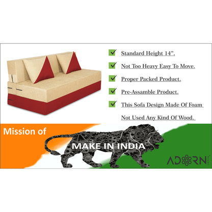 Adorn India Easy Desmond 3 Seater Sofa Cum Bed 5 x 6 (Red & Beige) (1 Year Warranty)