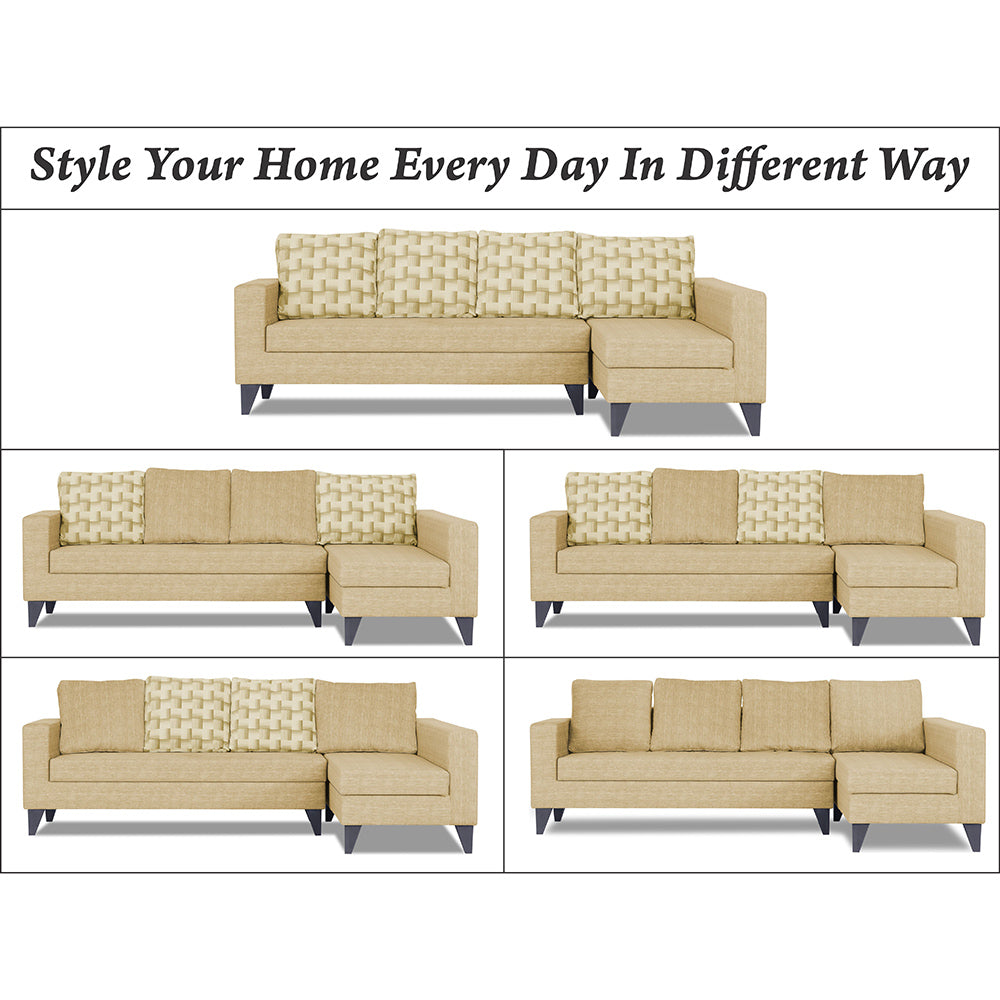 Adorn India Beetle Plus Bricks L Shape 6 Seater Sofa Set (Right Hand Side) (Beige) (3 Year Warranty)