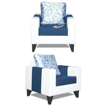 Adorn India Ashley Digitel Print Leatherette Fabric 3-1-1 Five Seater Sofa Set (Blue & White) (3 Year Warranty)