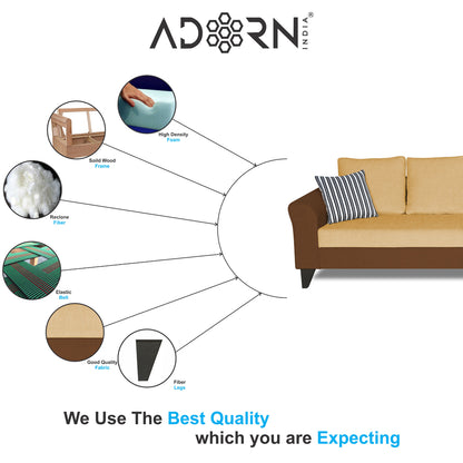 Adorn India Maddox Plain Two Tone L Shape 6 Seater Sofa Set RHS (Brown & Beige) (3 Year Warranty)