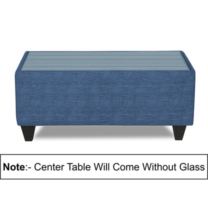 Adorn India Raiden Stripes L Shape 6 Seater Sofa Set with Center Table (Left Hand Side) (Blue) (3 Year Warranty)
