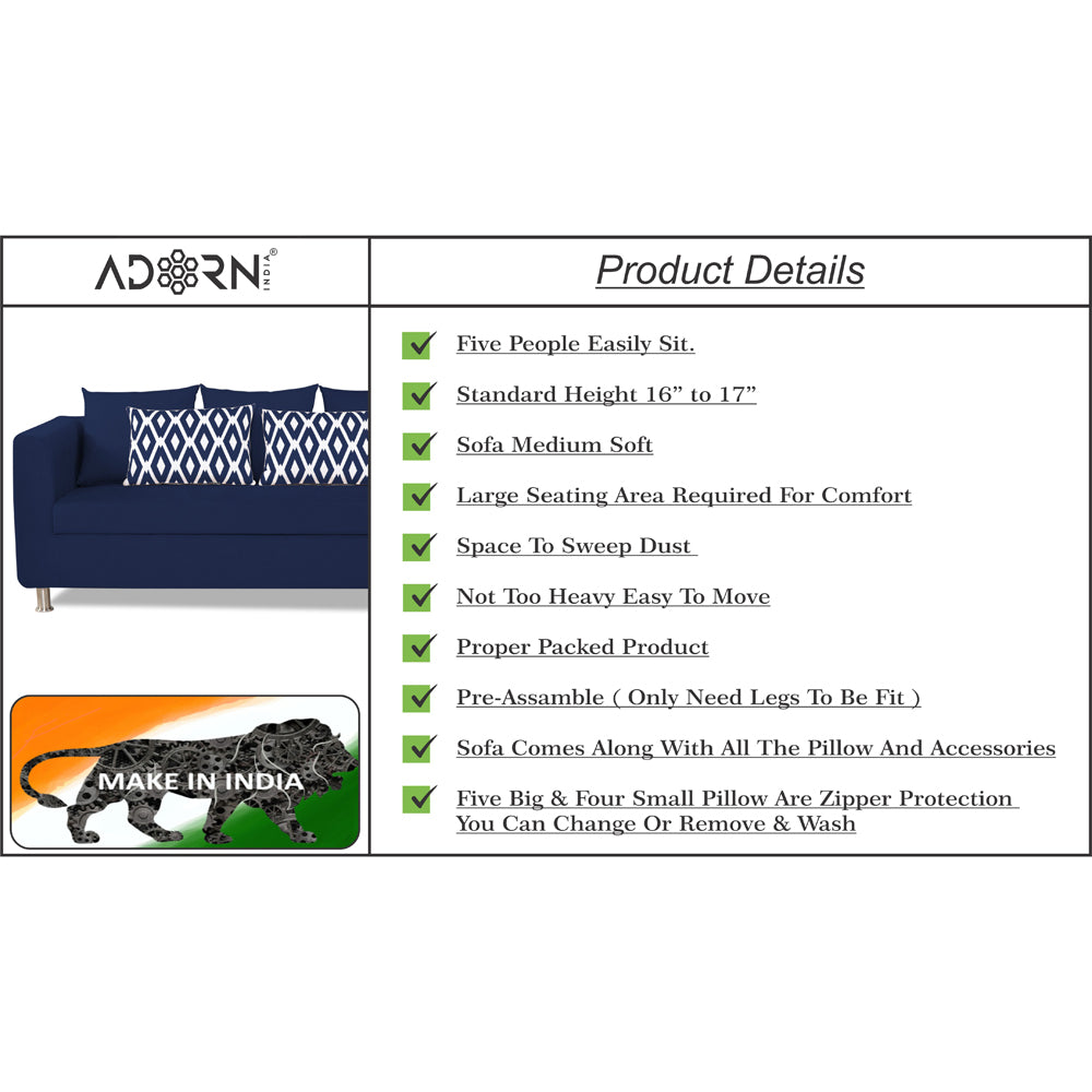 Adorn India Poland 3-1-1 Five Seater Sofa Set (Blue)