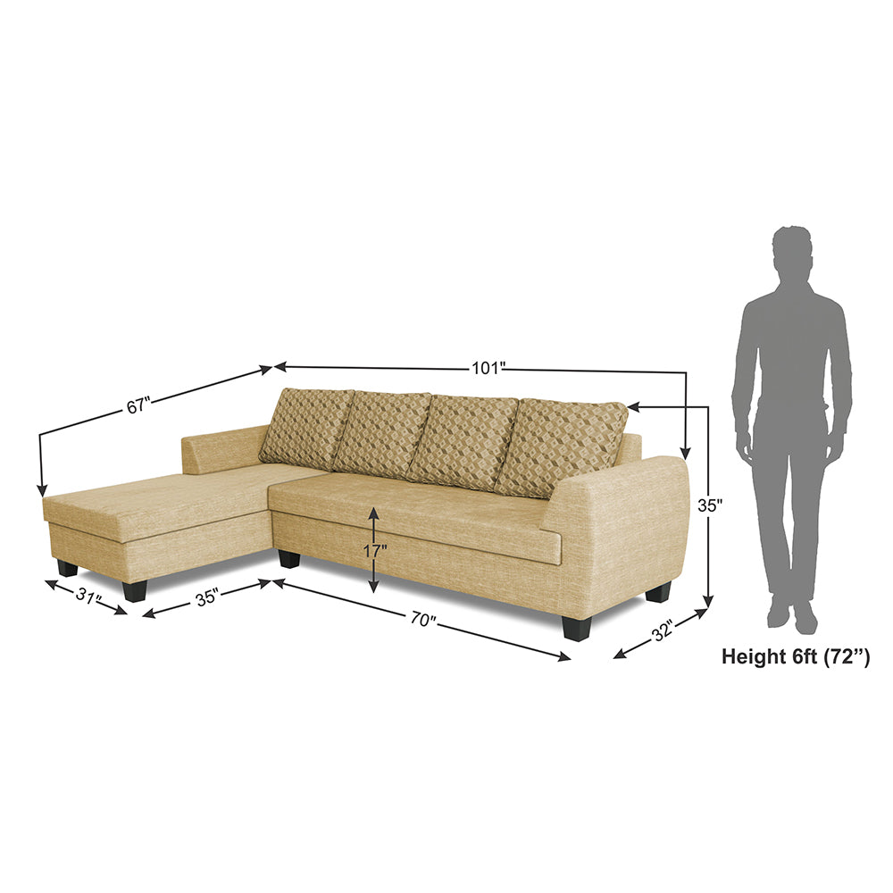 Adorn India Raiden Bricks Premium L Shape 6 Seater Sofa Set with Center Table (Left Hand Side) (Beige) (3 Year Warranty)
