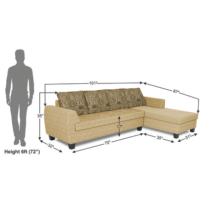 Adorn India Raiden Crafty L Shape 6 Seater Sofa Set with Center Table (Right Hand Side) (Beige) (3 Year Warranty)