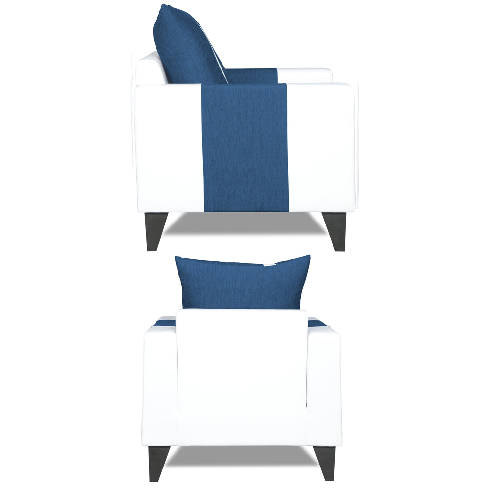 Adorn India Ashley Stripes Leatherette Fabric 3-1-1 Five Seater Sofa Set (Blue & White) (3 Year Warranty)