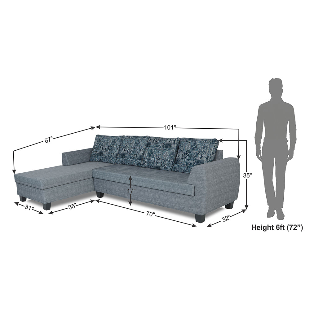 Adorn India Raiden Crafty L Shape 6 Seater Sofa Set with Center Table (Left Hand Side) (Grey) (3 Year Warranty)