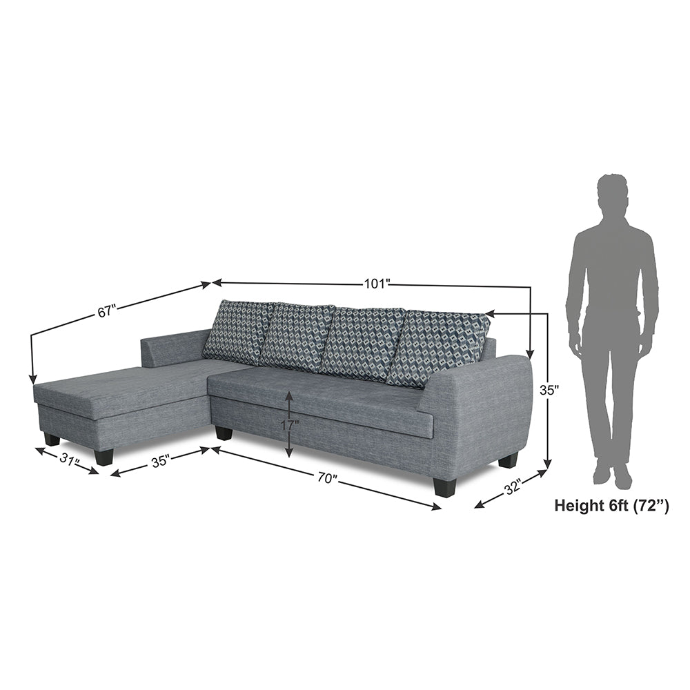 Adorn India Raiden Bricks Premium L Shape 6 Seater Sofa Set with Center Table (Left Hand Side) (Grey) (3 Year Warranty)