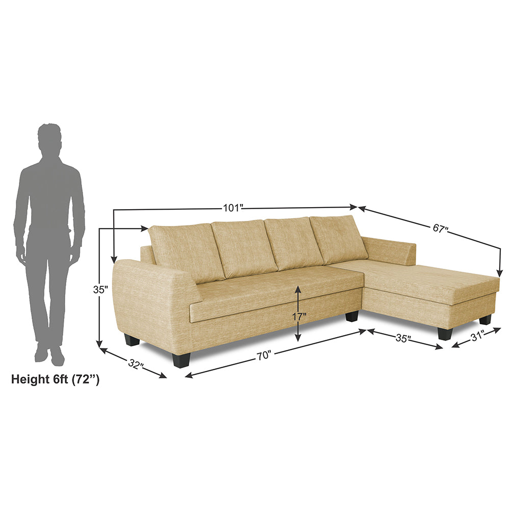 Adorn India Raiden Decent Premium L Shape 6 Seater Sofa Set with Center Table (Right Hand Side) (Beige) (3 Year Warranty)