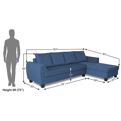 Adorn India Raiden Decent Premium L Shape 6 Seater Sofa Set with Center Table (Right Hand Side) (Blue) (3 Year Warranty)