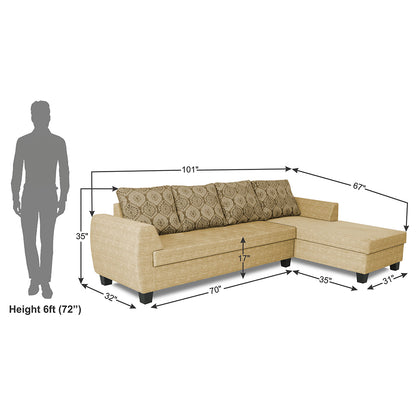 Adorn India Raiden Damask L Shape 6 Seater Sofa Set with Center Table (Right Hand Side) (Beige) (3 Year Warranty)