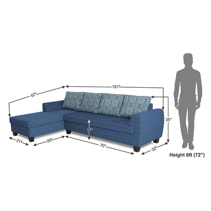 Adorn India Raiden Damask L Shape 6 Seater Sofa Set with Center Table (Left Hand Side) (Blue) (3 Year Warranty)