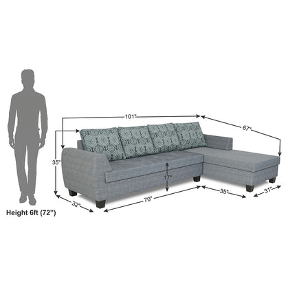 Adorn India Raiden Damask L Shape 6 Seater Sofa Set with Center Table (Right Hand Side) (Grey) (3 Year Warranty)