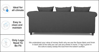 Adorn India Magnum 3 Seater Sofa (Dark Grey), Wood, Foam
