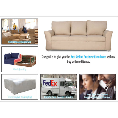 Adorn India Alexia Three Seater Sofa (Beige)