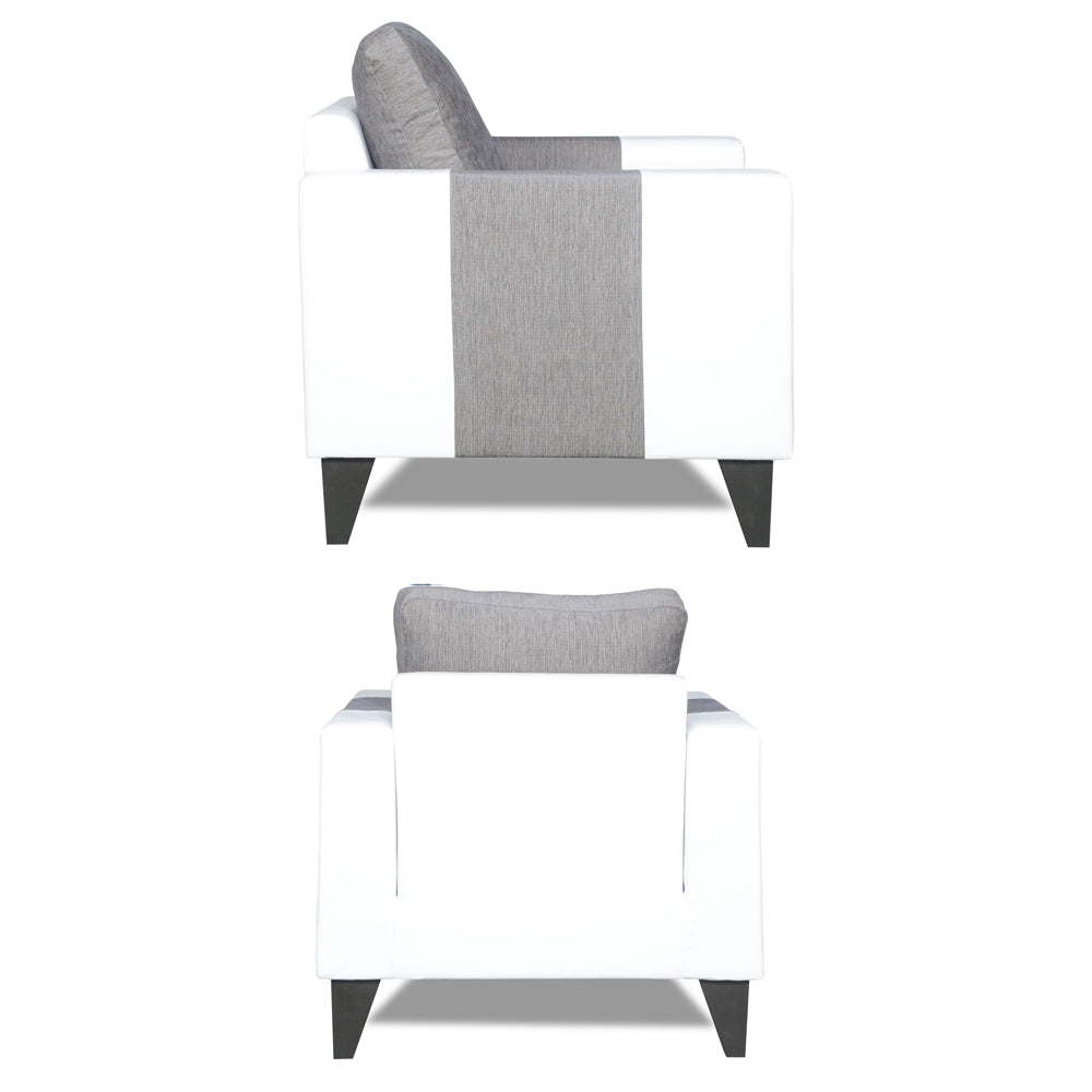 Adorn India Ashley Plain Leatherette Fabric 3-1-1 Five Seater Sofa Set (Grey & White) (3 Year Warranty)