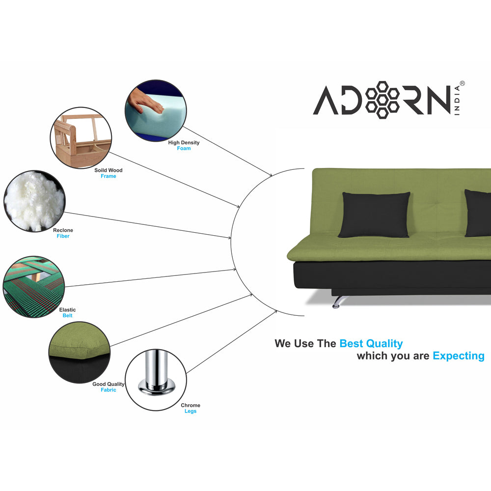 Adorn India Aspen 3 Seater Sofa Cum Bed (Green & Black) (3 Year Warranty)