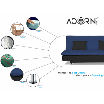 Adorn India Aspen 3 Sofa Cum Bed (Blue and Black) (3 Year Warranty)