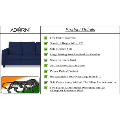 Adorn India Russell 3-1-1 Five Seater Sofa Set (Blue, Wood)