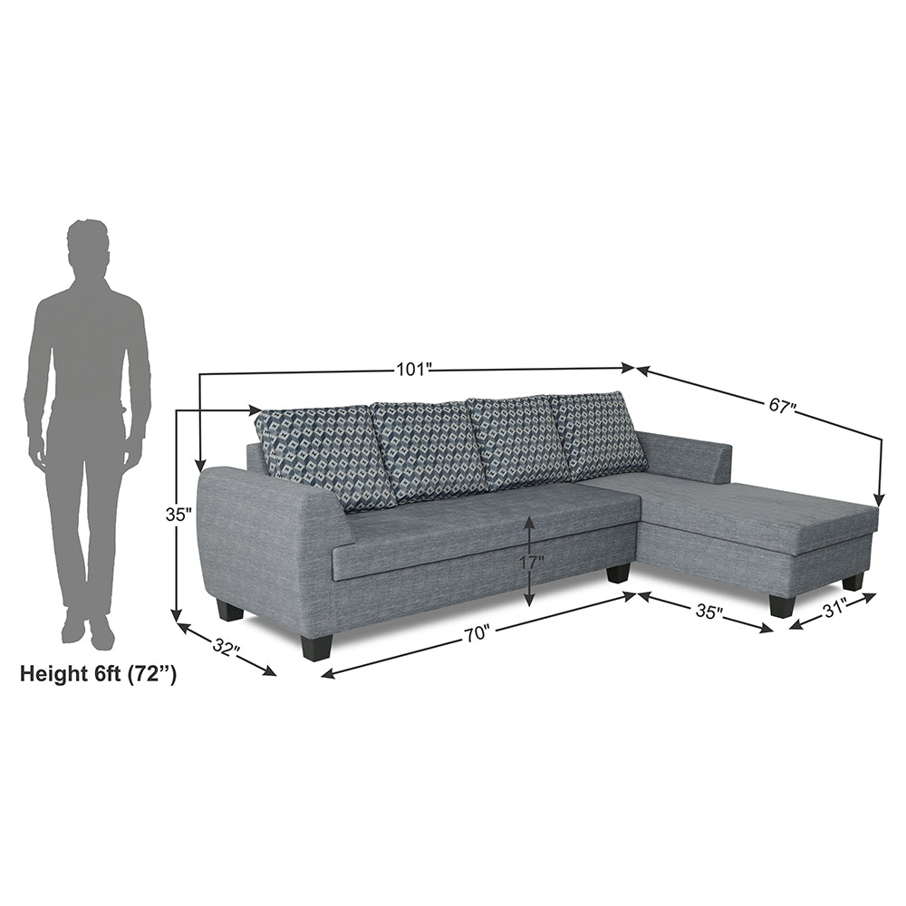 Adorn India Raiden Bricks Premium L Shape 6 Seater Sofa Set with Center Table (Right Hand Side) (Grey) (3 Year Warranty)