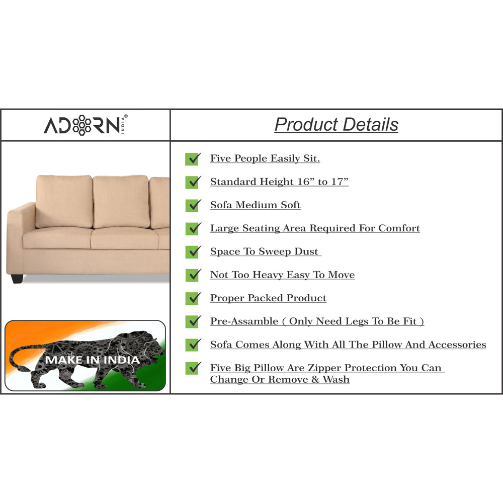 Adorn India Wood Russell 3-1-1 Five Seater Sofa Set (Beige)