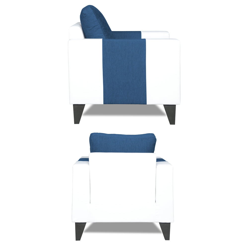 Adorn India Ashley Plain Leatherette Fabric 3-1-1 Five Seater Sofa Set (Blue & White) (3 Year Warranty)