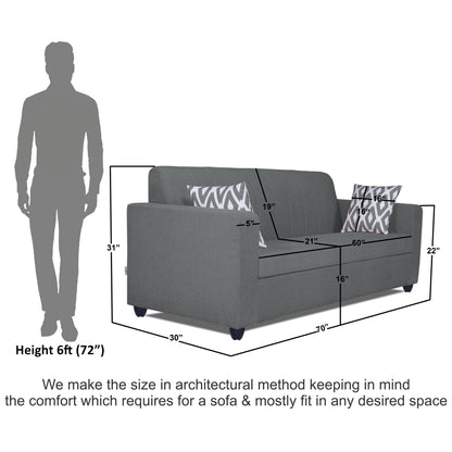 Adorn India Rio Highback 3 Seater Sofa (Grey) (3 Year Warranty)