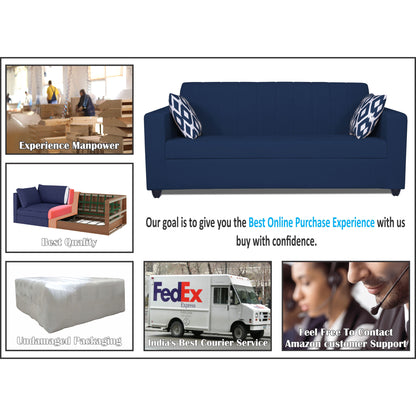 Adorn India Rio Highback 3 Seater Sofa (Blue) (3 Year Warranty)