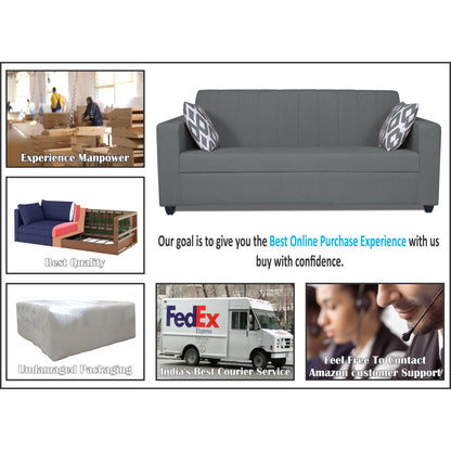 Adorn India Rio Highback 3 Seater Sofa (Grey) (3 Year Warranty)