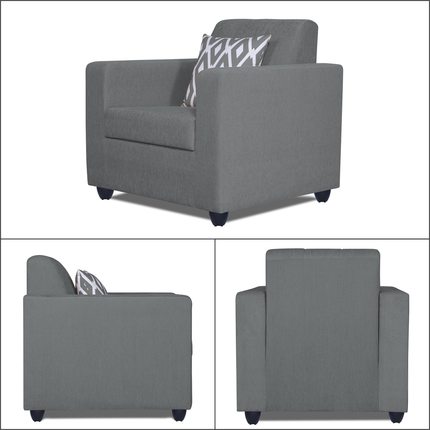 Adorn India Rio HighBack 3+1+1 5 Seater Sofa Set (Grey) (3 Year Warranty)
