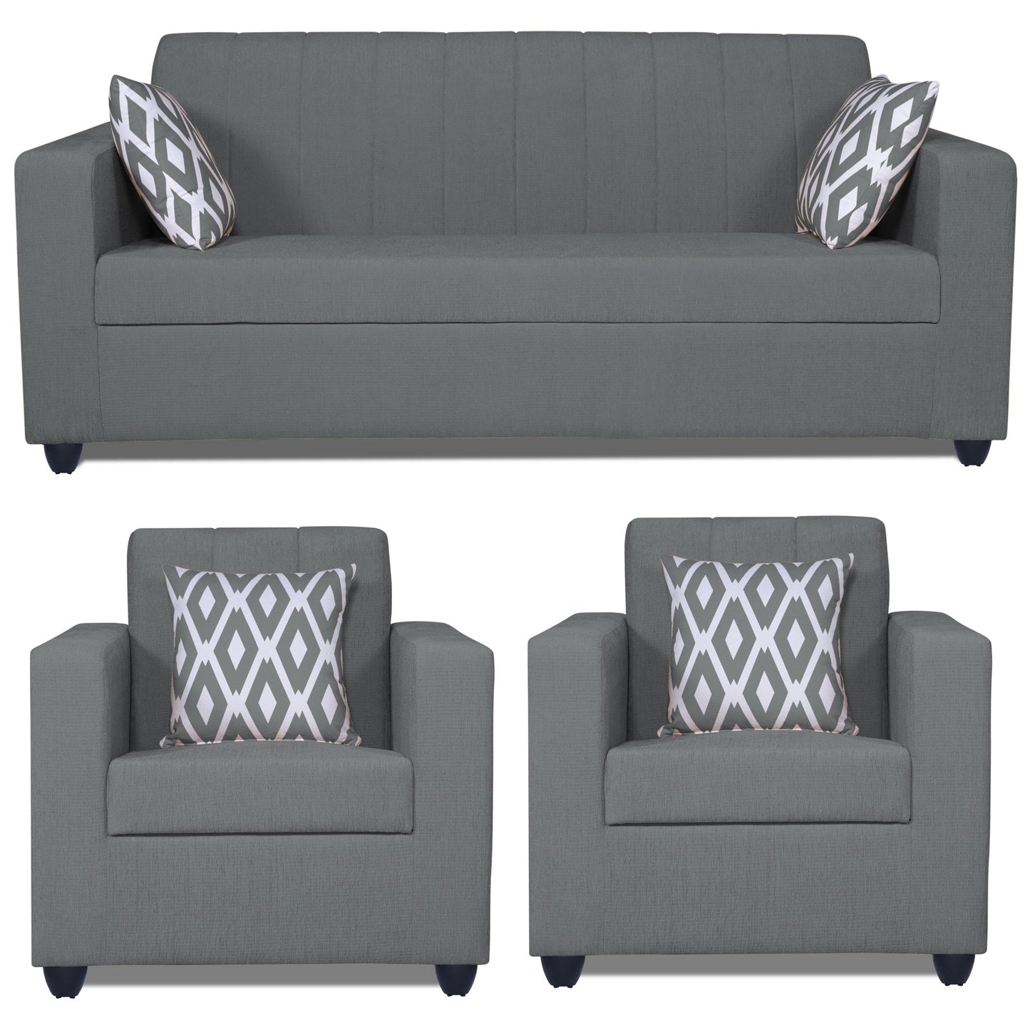 Adorn India Rio HighBack 3+1+1 5 Seater Sofa Set (Grey) (3 Year Warranty)
