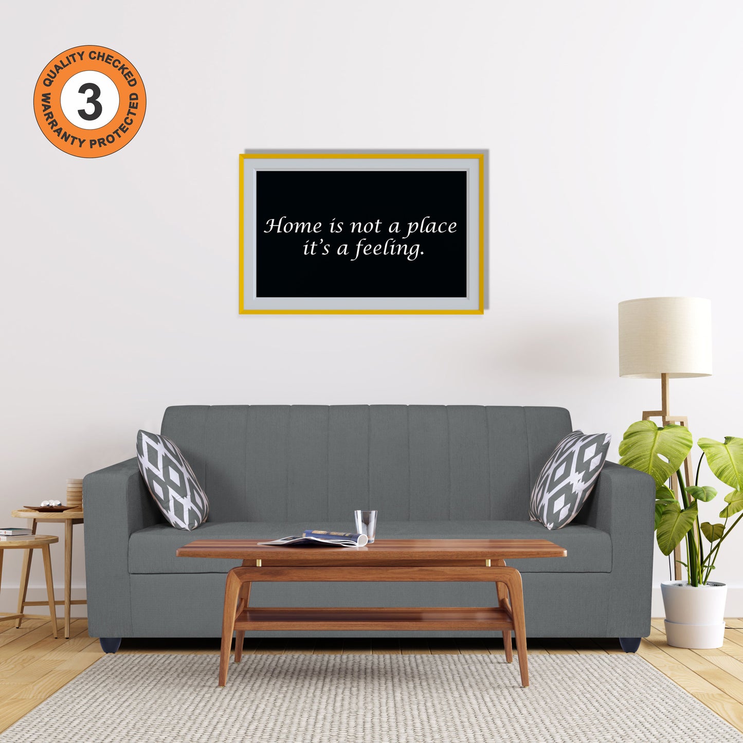 Adorn India Rio Highback 3 Seater Sofa (Grey) (3 Year Warranty)