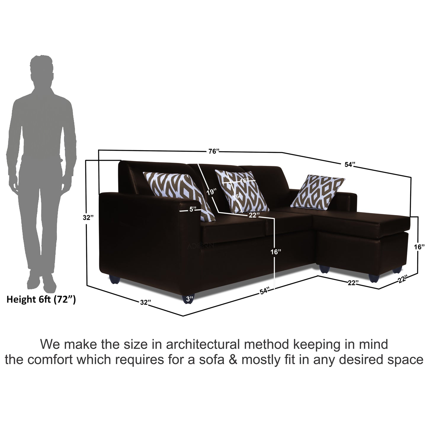 Adorn India Monteno Leatherette Modular 4 Seater Sofa Set (Brown) (3 Year Warranty)